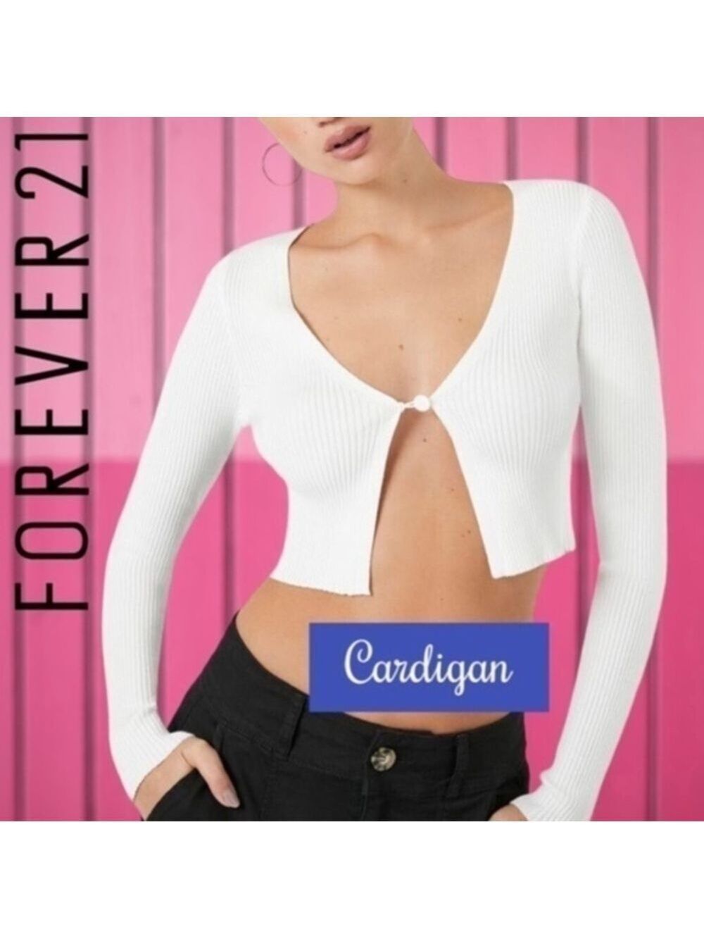 FOREVER 21 Single Front-Button Open Style Cropped Cardigan Sweater NWT/XL